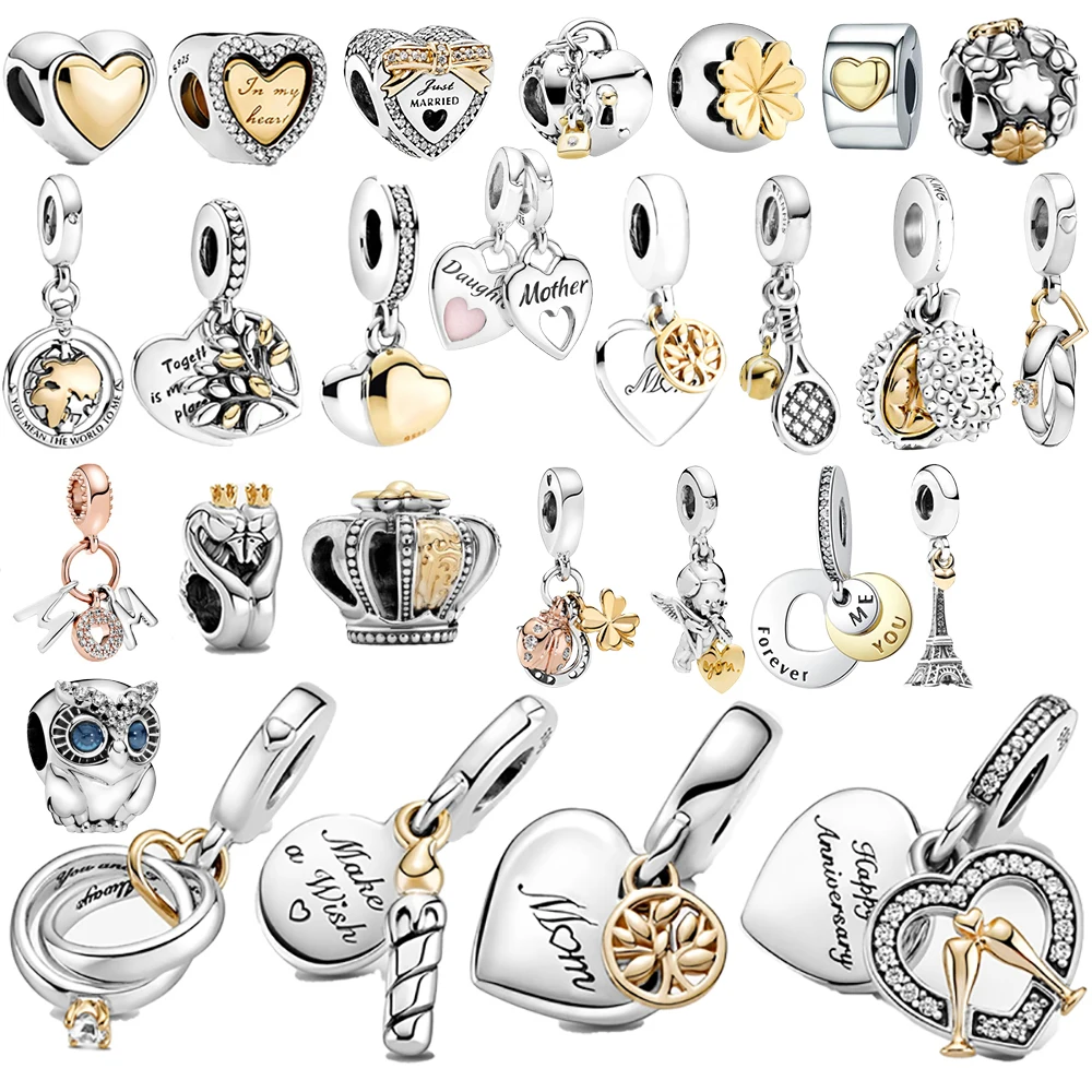 925 Sterling Silver Bead Golden Heart-Shaped Lock Compleanno Candle Charm Fit Originale Pandora Bracciale Accessori Per Gioielli Fai Da Te