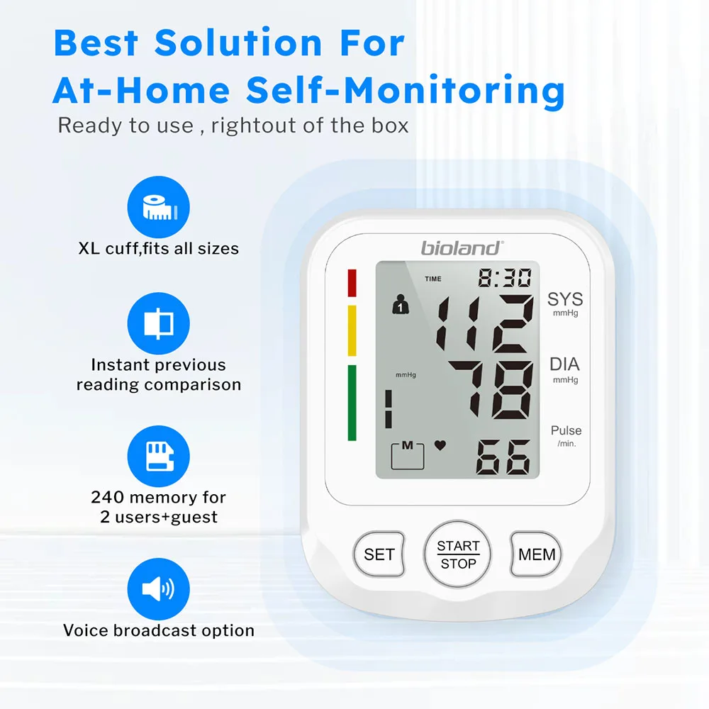 bioland 2005-1 Rechargeable LCD Display Wrist Blood Pressure Monitor Upper Arm Automatic Digital BP Machine Heart Rate Monitor 3