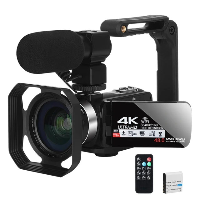 Videocámara de video 4K, 64MP 60FPS 18X Zoom digital Cámara de vlogging de  enfoque automático para , cámara de video HD WiFi con batería de