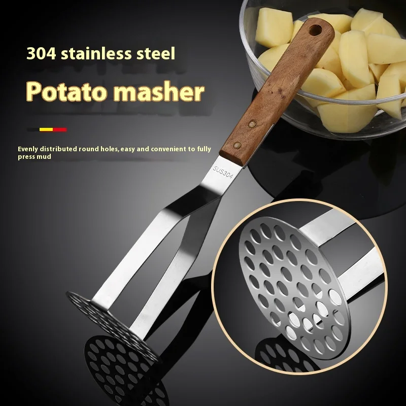 Potato Masher Masher Crush Rod 304 Stainless Steel Solid Wood Handle Household Kitchen Mashing Small Tool Kitchen Tools