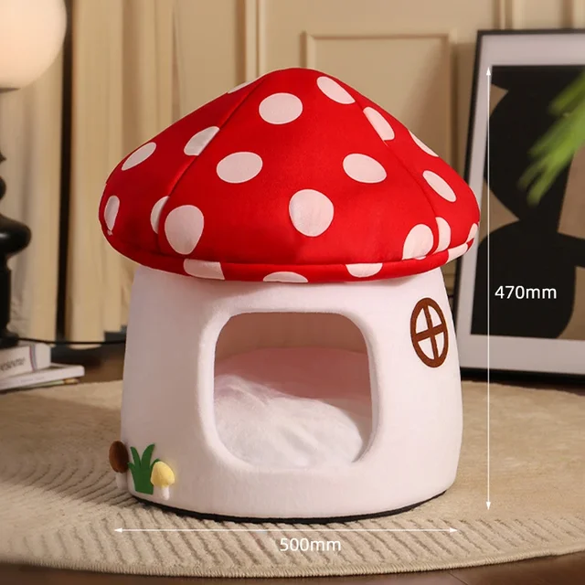 Half-Enclosed Mushroom Cat Bed - Adorable and Functional for Sleeping and Hiding Cat House Dog Bed Pets Cat Bed Dog Accessories 5
