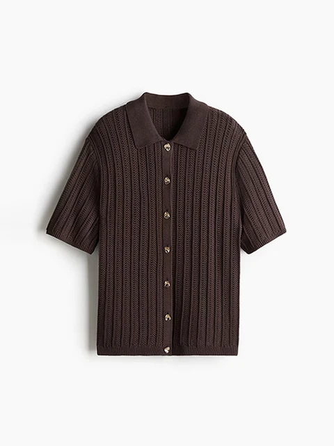 Vintage Knitted Loose Pants Set Women Brown Half Sleeve Lapel Single Breasted Cardigan Straight Trousers 2025 Fashion Solid Suit 6 Vintage Knitted Loose Pants Set Women Brown Half Sleeve Lapel Single Breasted Cardigan Straight Trousers 2025 Fashion Solid Suit 6