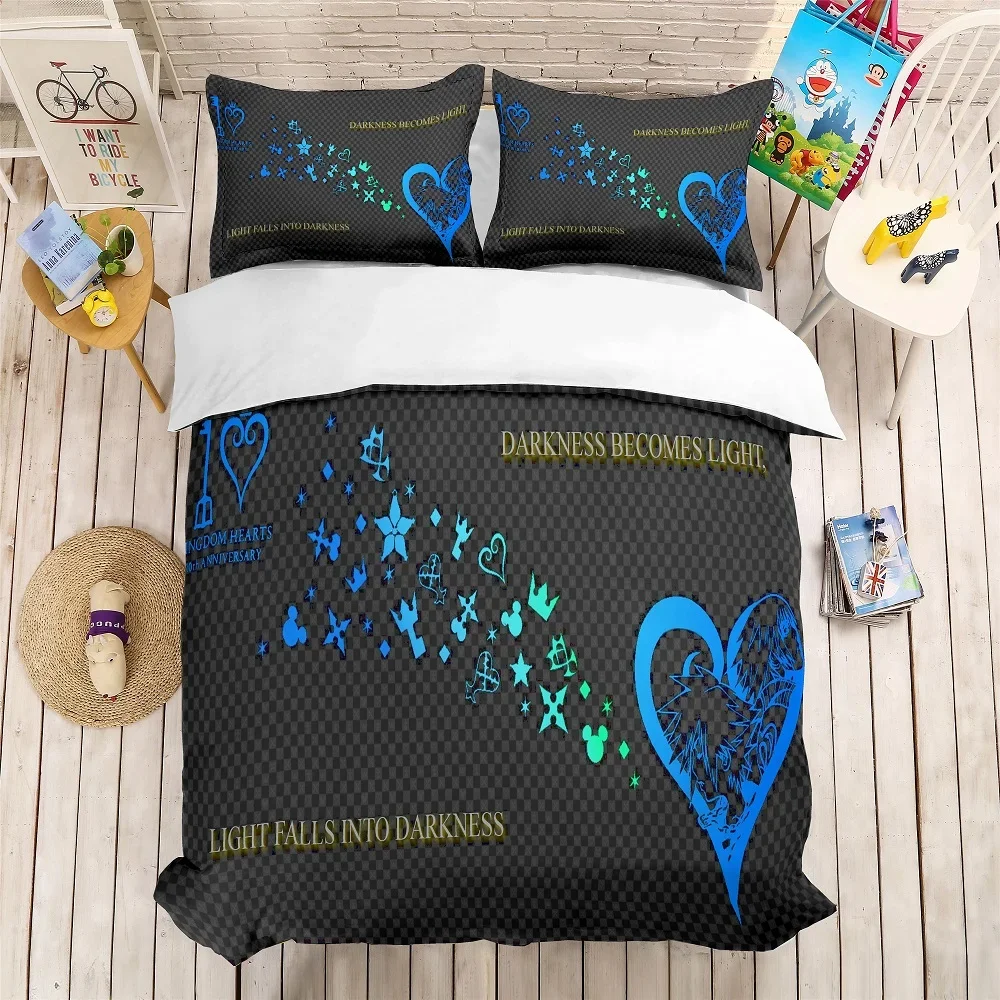 Blue Heart Pattern Bedding Set Kingdom Heart Luxury Bed Linen Set Fashion Duvet Cover Set Blcak Bed Set With Pillowcase