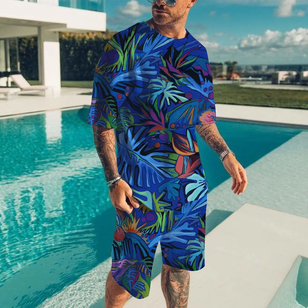 

Men's Loose T-shirt & Shorts Set Fashion Summer Beach Sportswear Casual Short Sleeves 2 Piece Suits Streetwear Clothes Vacation