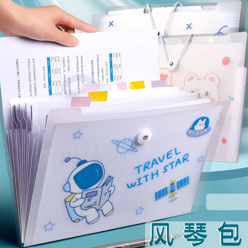 

8/12layers buckle organ bag small fresh multi-layer file bag folder student information book a4 File Folders Filing Products
