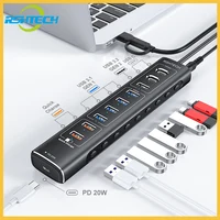 RSHTECH 20W USB C PD Fast Charging 10-Port USB Hub with 10Gbps Data Transfer Aluminum USB Splitter for Laptop PC Computers 1