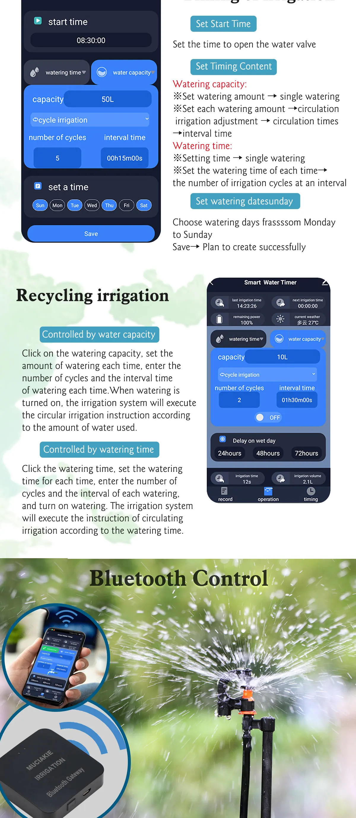 WIFI Bluetooth Rain Sensor Watering Timer Garden Automatic Irrigation System Smartphone Remote Control Plant Lawn Sprinkler Tool