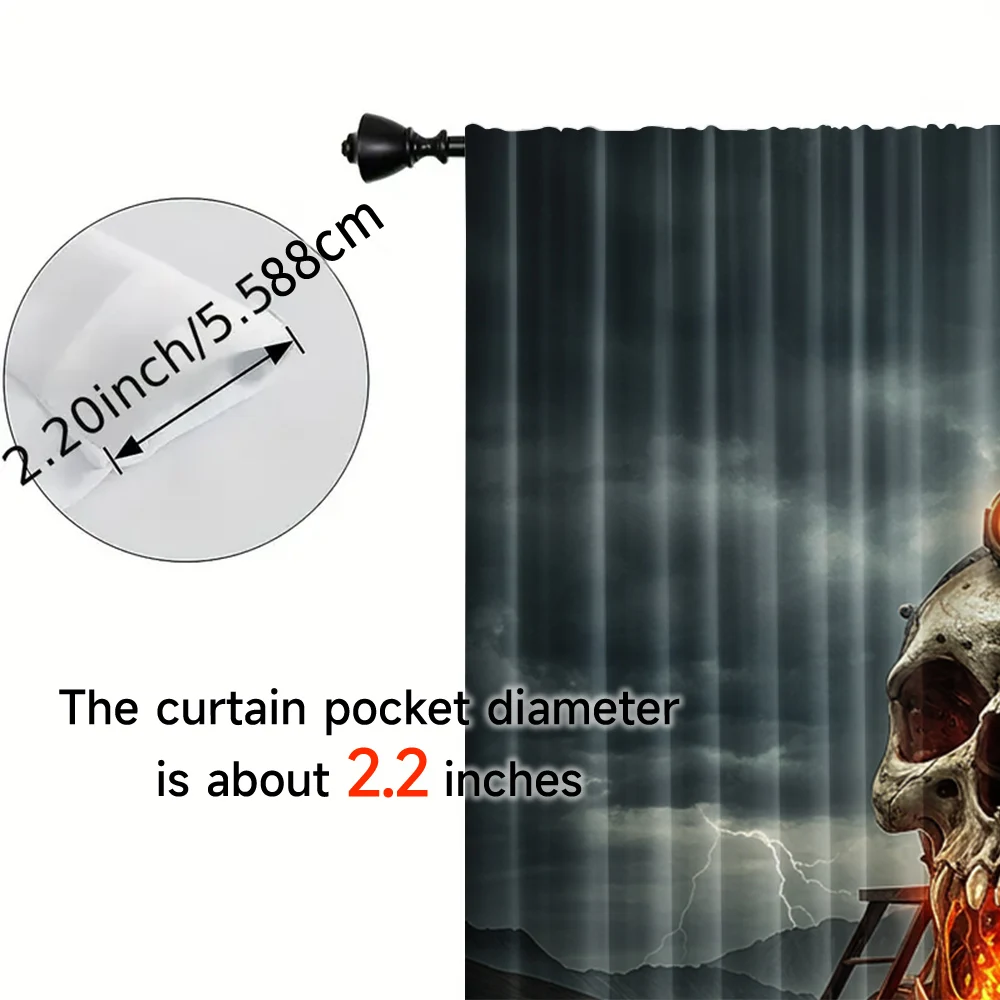 2pcs, spring summer Curtains Skull Train Yarn Curtains Durable 100% Polyester Fabric Holiday Ldeal for Kitchen Living Room 5
