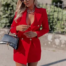 Women Solid Color Blazer Winter Casual Fashion Slim Jacket Lapel Long Sleeve Double Breasted Blazer Office Lady Slim Fit Jacket