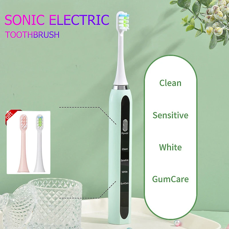 Electric Sonic Toothbrush for Adult USB Rechargeable Waterproof IPX7 Acoustic Wave Electronic Tooth Brushes Replacement Heads