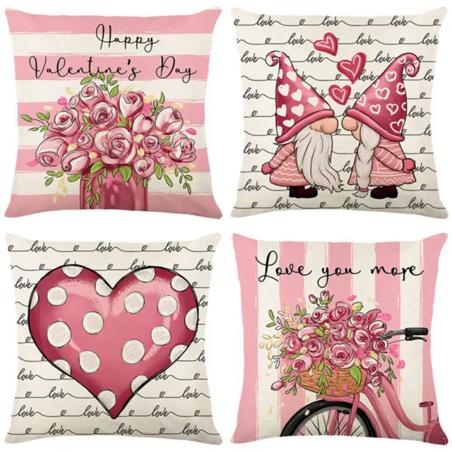 Valentines Day Decorative Pillow Covers 18x18 Set of 4 Love Heart Pillowcase Throw Cushion Case for Sofa Couch Valentine Decor 6