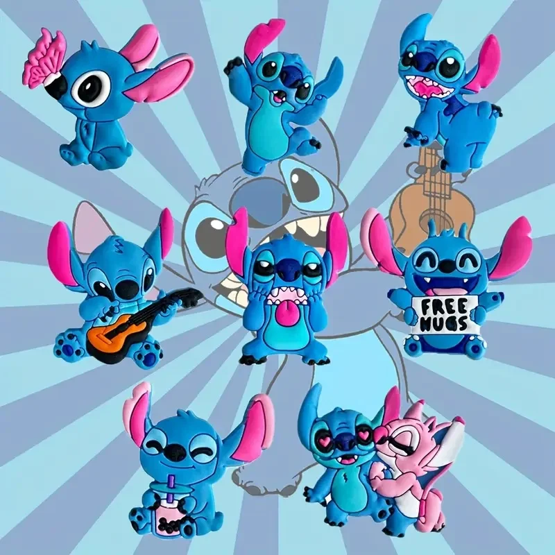 Cartoon Jibbitz Shoe Charms For Clogs Set of 8 Disney Stitch Themed Shoe Buckles Removable Decorative Use