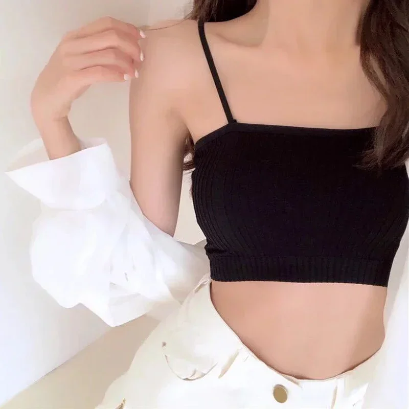 Women Lingerie Bra Soild Push Up Seamless Spaghetti Sling Soft Tube Top Bralette Top Tanks