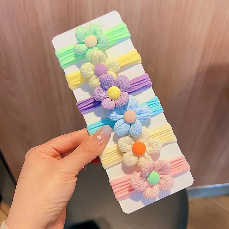 6Pcs/Set Children's Headbands Flower Hair Ring Sweet and Cute Ponytail Hair Ring Little Girl Braided Towel Ring Hair Accessories 6