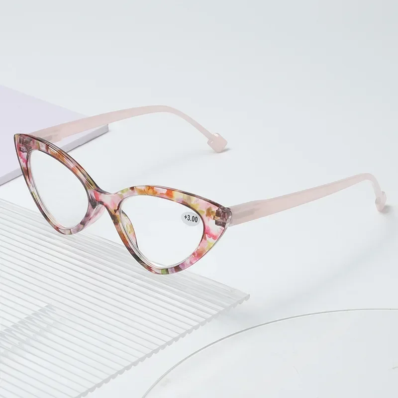 Cat Eye Hyperopia Eyeglasses Anti Blue Light Reading Glasses for Women Men Trendy Colorful Floral Frame Presbyopia Glasses 2