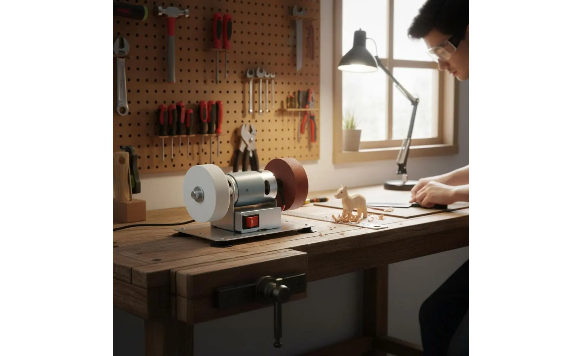 Mini Electric Bench Grinder Stable Performance Mini Bench Grinder Small Polishing Machine Low Noise for Garage, Craft Room