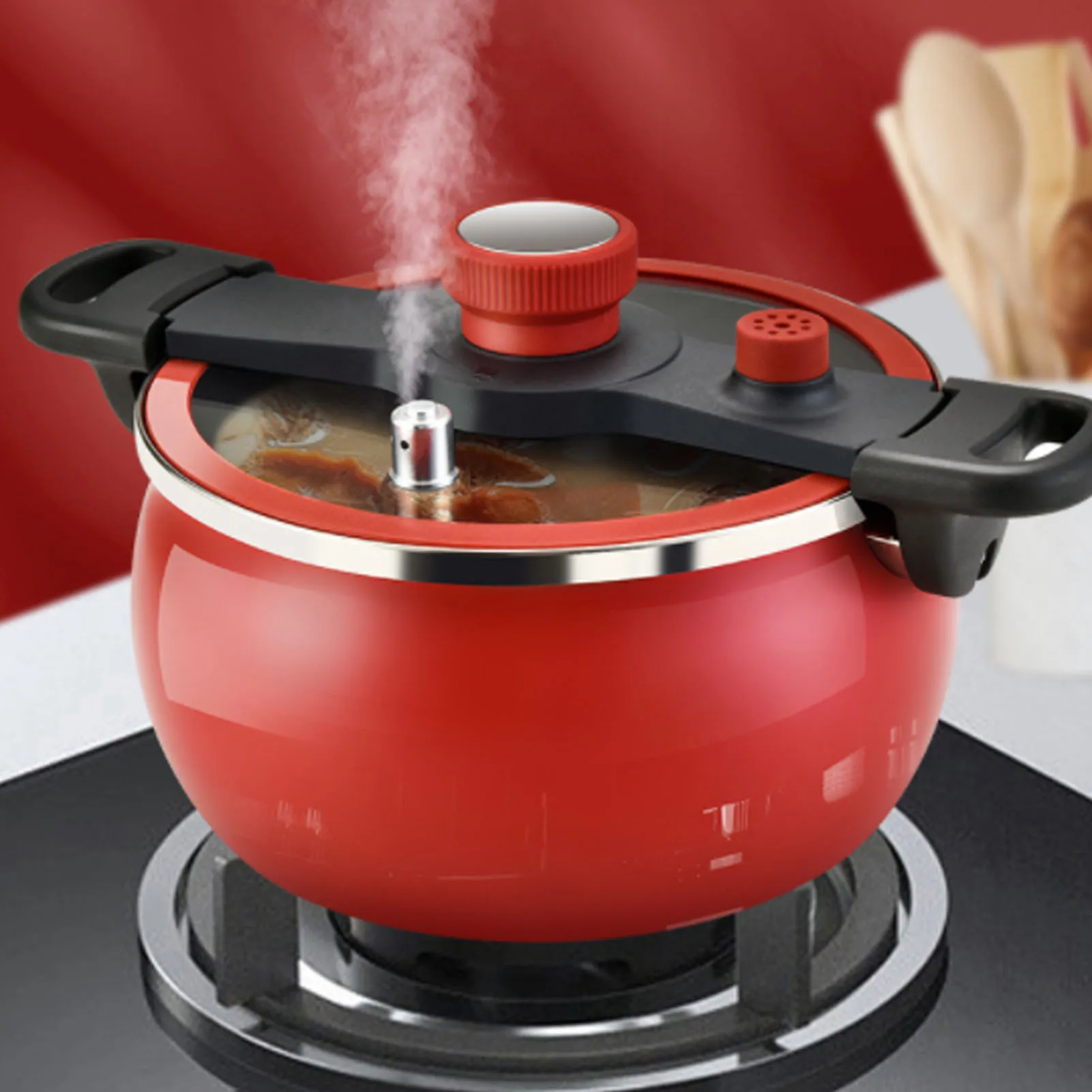 7L Pressure Soup Pot Multifunctional Micro Pressure Cooking Pot Flameproof Anti Stick Binaural Clip Visual Lid for Kitchen