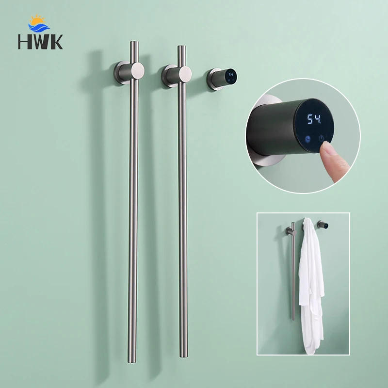 การติดตั้งที่ซ่อนห้องน้ําราวแขวนผ้าเช็ดตัวไฟฟ้า Wifi Touch Control ชั้นวางผ้าขนหนูอุ่นสแตนเลสผ้าเช็ดตัวเครื่องอบผ้า 1