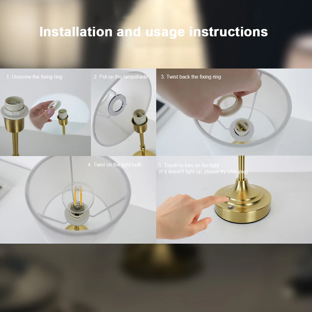 무선 LED 금속 테이블 램프 USB 충전식 2200K 따뜻한 조명 주름 장식 분위기 조명 휴대용 무선 테이블 램프