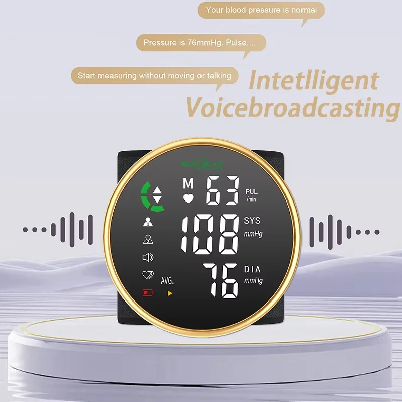 Wrist Blood Pressure Monitor Intelligent Voice HeartRate Blood Pressure Monitor LED Digital Screen Rechargeable Home Medical