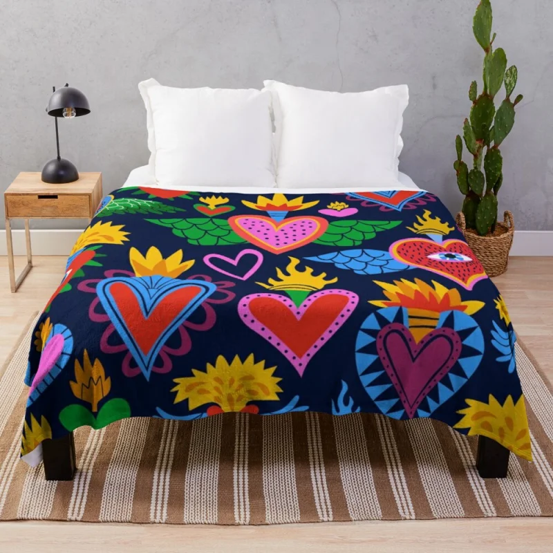 

Sacred Hearts Mexican Folk ArtFleece Throw Blanket crochet blanket