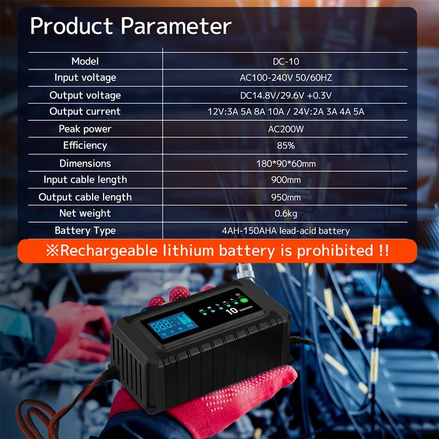 EYPINS Auto Batterie Ladegerät, 6V/8V/12V/16V/24V Smart