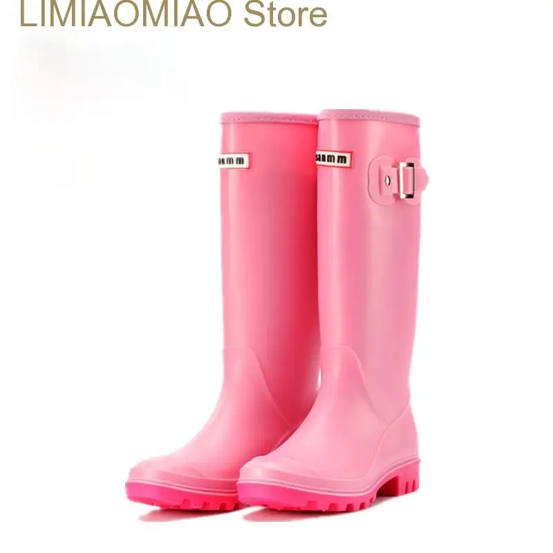 New Candy Color Rain Boots Shoes Female Knee-high Rainboots Waterproof PVC Rubber Water Shoes Outdoors Farming Boots