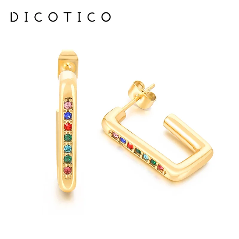 

New Stainless Steel Drop Earrings for Women Rainbow Rhinestone Gold Color Dangle Earring Wedding Ear Jewelry Wholesale