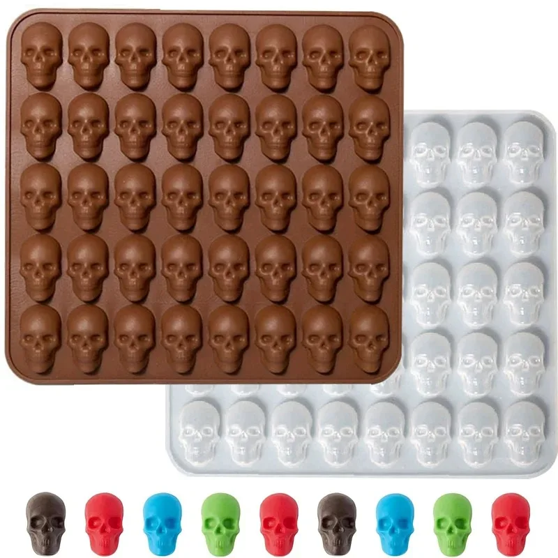 Ice Cube Mold 40 Holes Skull Ice Cube Silicone Mold Halloween Creative Reusable Bar Party Ice Making DIY Candy Chocolate Baking 1pcs