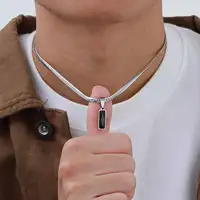Colliers élégants avec pendentif en pierre géométrique pour hommes, colliers plats en chaîne cubaine en acier inoxydable, cadeaux de bijoux Hip Hop pour lui et garçons 6