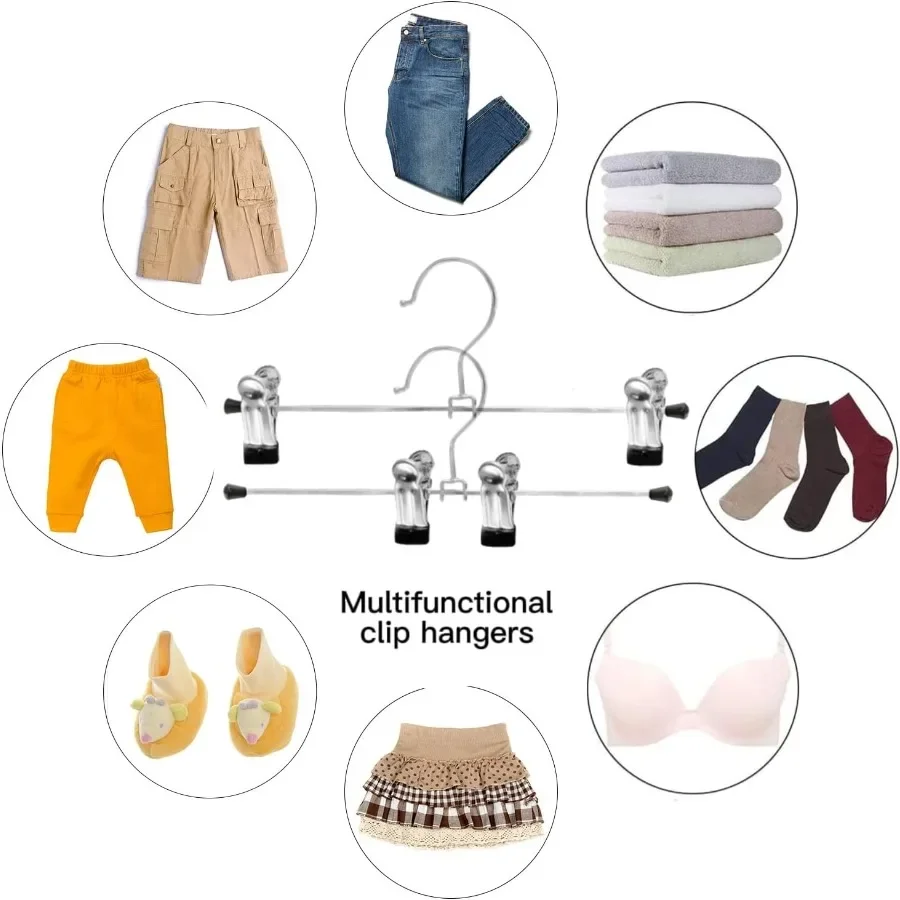 12 Pack Slim Metal Hangers with Clips for Shorts and Skirts NonSlip Adjustable Heavy Duty Hangers for Closet Organization in Be