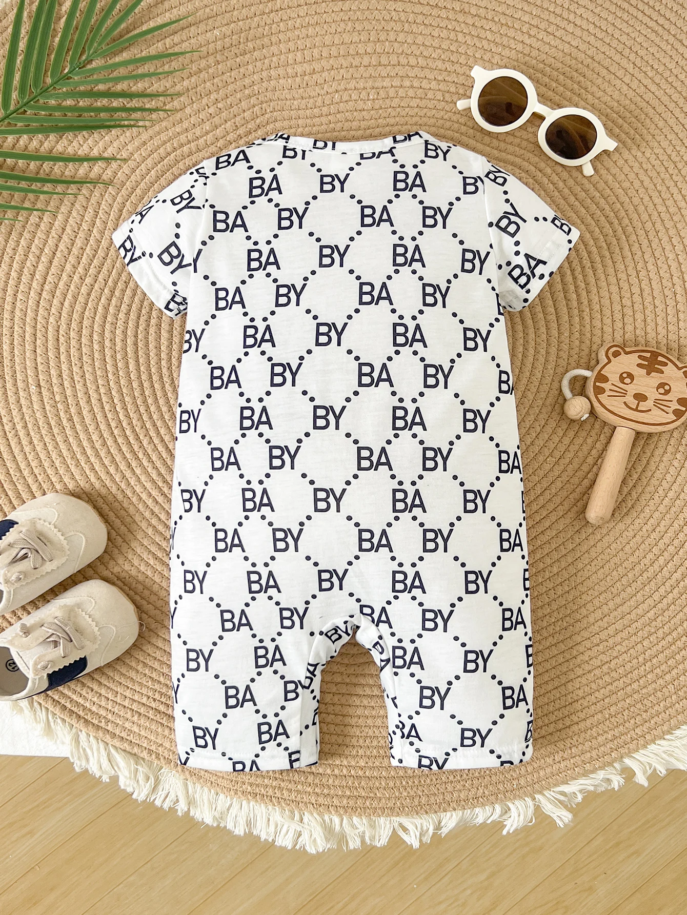 Fashion Summer Infant Baby Short Sleeve Romper Letter Print Jumpsuit With & Pocket for 0-2Y Newborn Boys Casual Set of Clothing 2