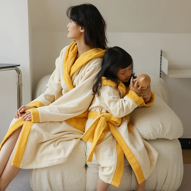 Women Men Winter Cotton Bathrobe Warm Soft Home Clothes Long Sleeve Robe  Coat Bath Robe