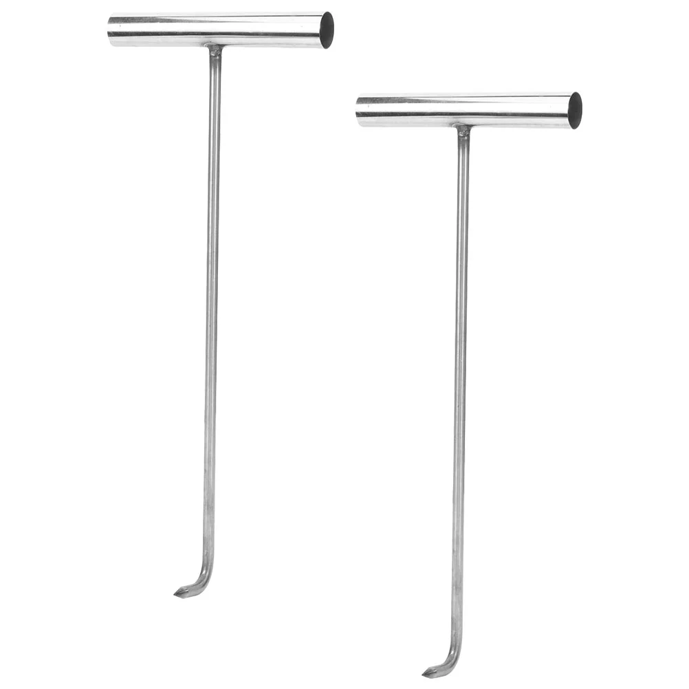 

2Pcs Manhole Hook Stainless Steel Pull Hook Rolling Door Hook T Shape Hook Lifting Tool