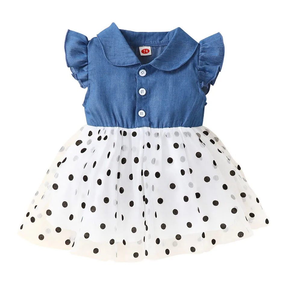 

Lovely Little Girls Spring and Autumn Seasonal Sleeveless Polka Dot Print Dress Floral Comfortable Girls Casual Dresses