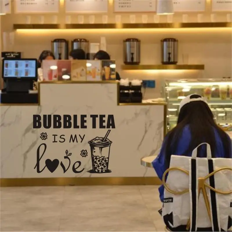 Milk Tea Shop Wall Sticker Bubble Tea Decal Cafe Drink Cup Vinyl Art Decor Mural Decoration Break Coffee