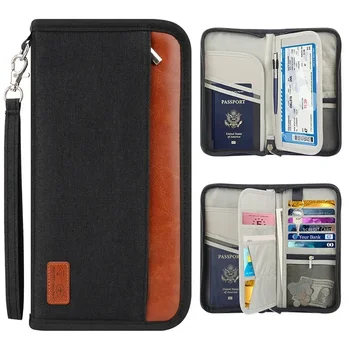 Porta passaporto borsa per passaporto da viaggio portafoglio di grande capacità porta carte antifurto lungo borsa per documenti multifunzionale