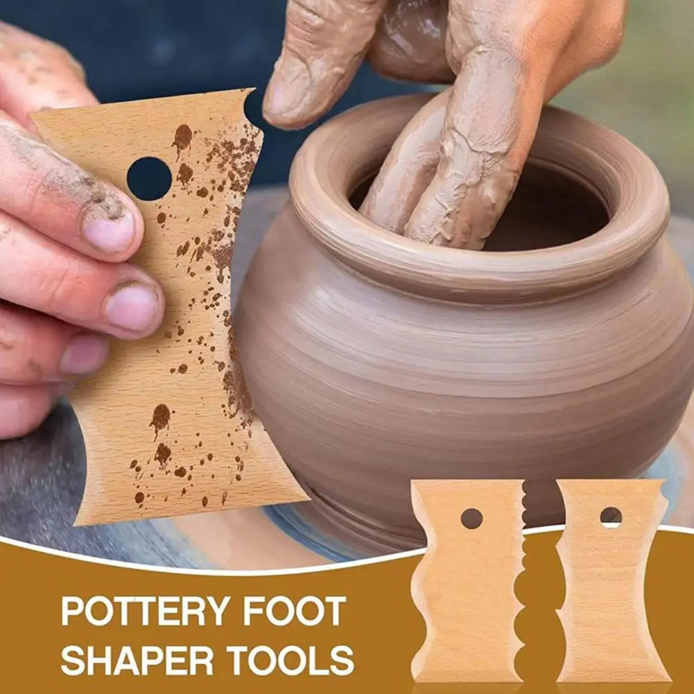 Smooth Pottery Tools Set 7 Piece for Ceramics Clay Carving Shaping Wooden Rib Foot Shaper for Ceramic