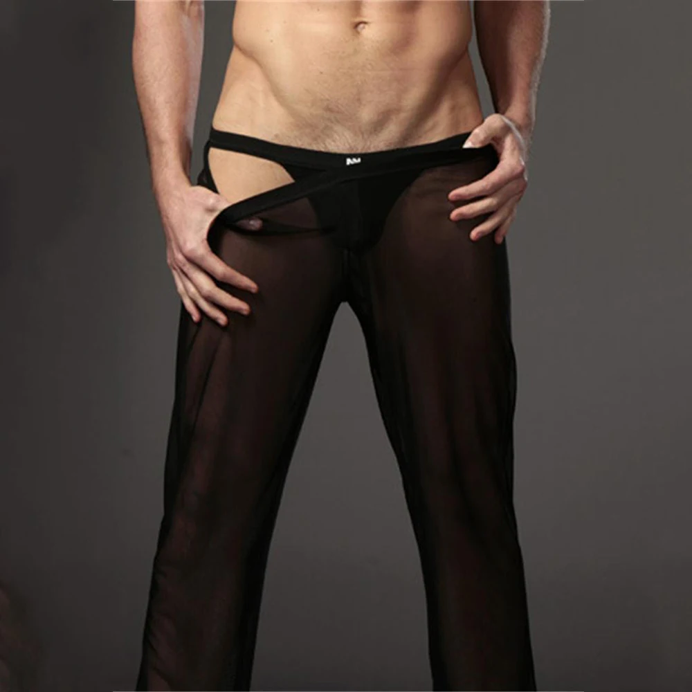 

Men Exotic Pants Sheer Mesh See Through Loose Long Pants Sleepwear Comfort Trousers Soft Loose Pajama Pants M-XL 5 Colors Choose