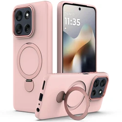Skin - Friendly Fabric Case with Iron Ring Holder - Anti - Fall Protection Cover for Moto G57 5G (Pink)