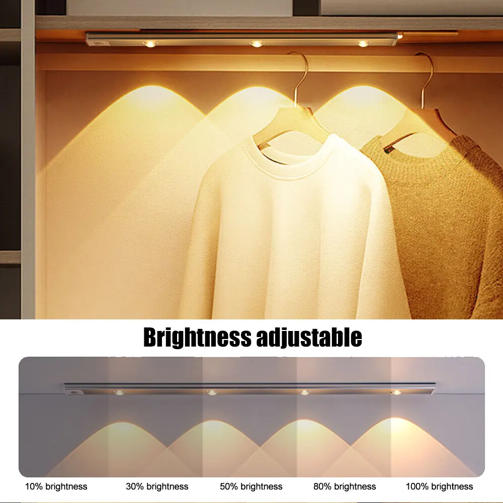 LED Cabinet Light LED Kitchen Under Cabinet Light Rechargeable Motion Sensor Closet Wardrobe Decoration Lamp20/30/40/50cm Night Light