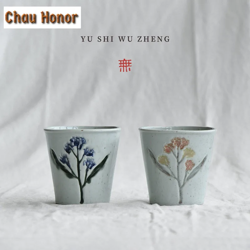 300ml Printed Hand-painted Coarse Pottery Cola Mug Handmade Beer Mug Bubble Teacup Cold Hot Water Jug Drinkware Decoration Gifts