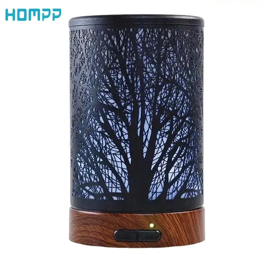 Metal Wood Aromatherapy Essential Oil Machine Ultrasonic Cool Mist 100ml 7 LED Lights  for Home Spa Air Humidifier Diffuser