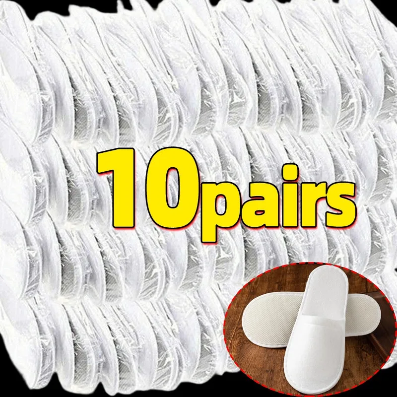 2/10pairs 2025 White Hotel Slipper Unisex Disposable Slippers for Home Guests Non-Slip Bathroom Spa Slippers Shoes for Men Women