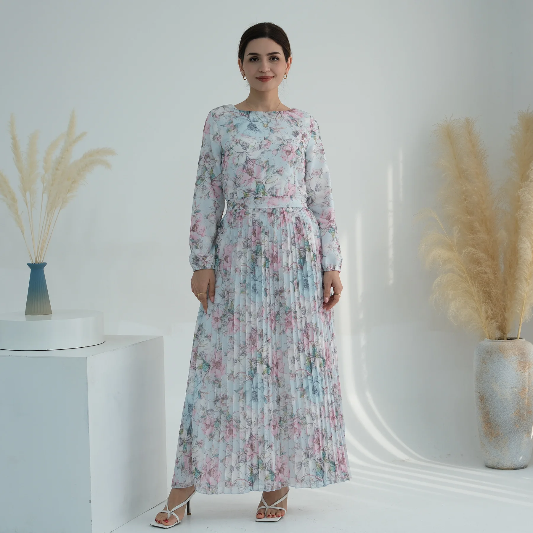 Eid Elegant Muslim Woman Dress Abaya Dubai Luxury Summer Chiffon Printed Party Long Dresses Islamic Clothing Kaftan Hijab Robe