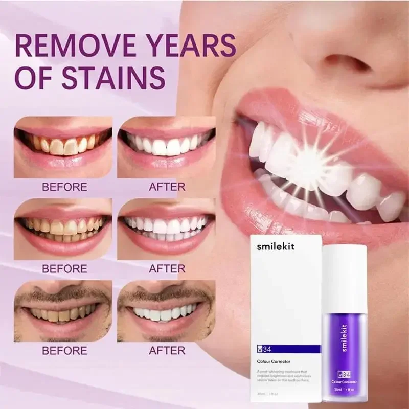 30ml V34 SmileKit Purple Toothpaste Dental calculus remover Teeth whitening product Removes Tartar Clean Oral Hygiene Fresh Breath Whitening Teeth Care Products