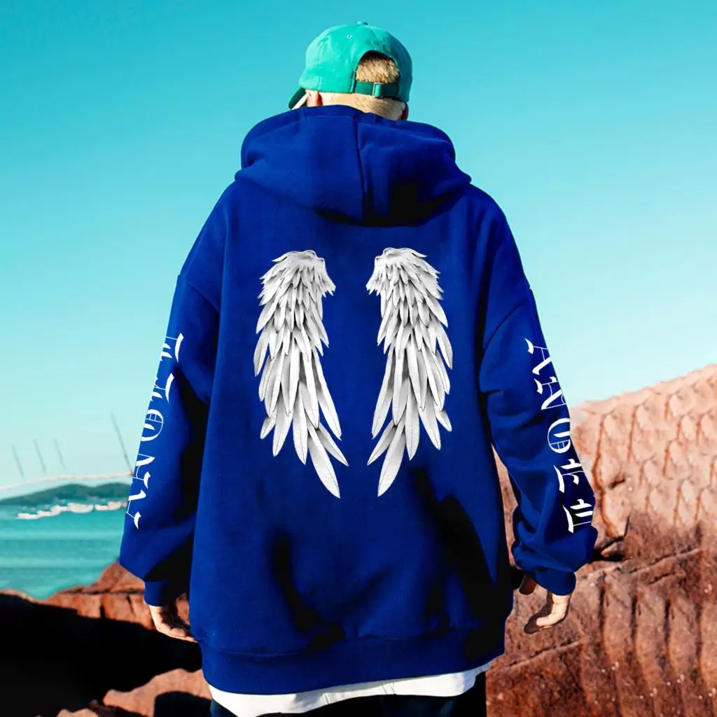 thumbnail image 1 of Sudaderas con capucha con patrón de alas de ángel para hombre y mujer, sudaderas con capucha de lana Harajuku, jerséis casuales de moda s-xxl, Hip Hop Suelto, 1 of 3