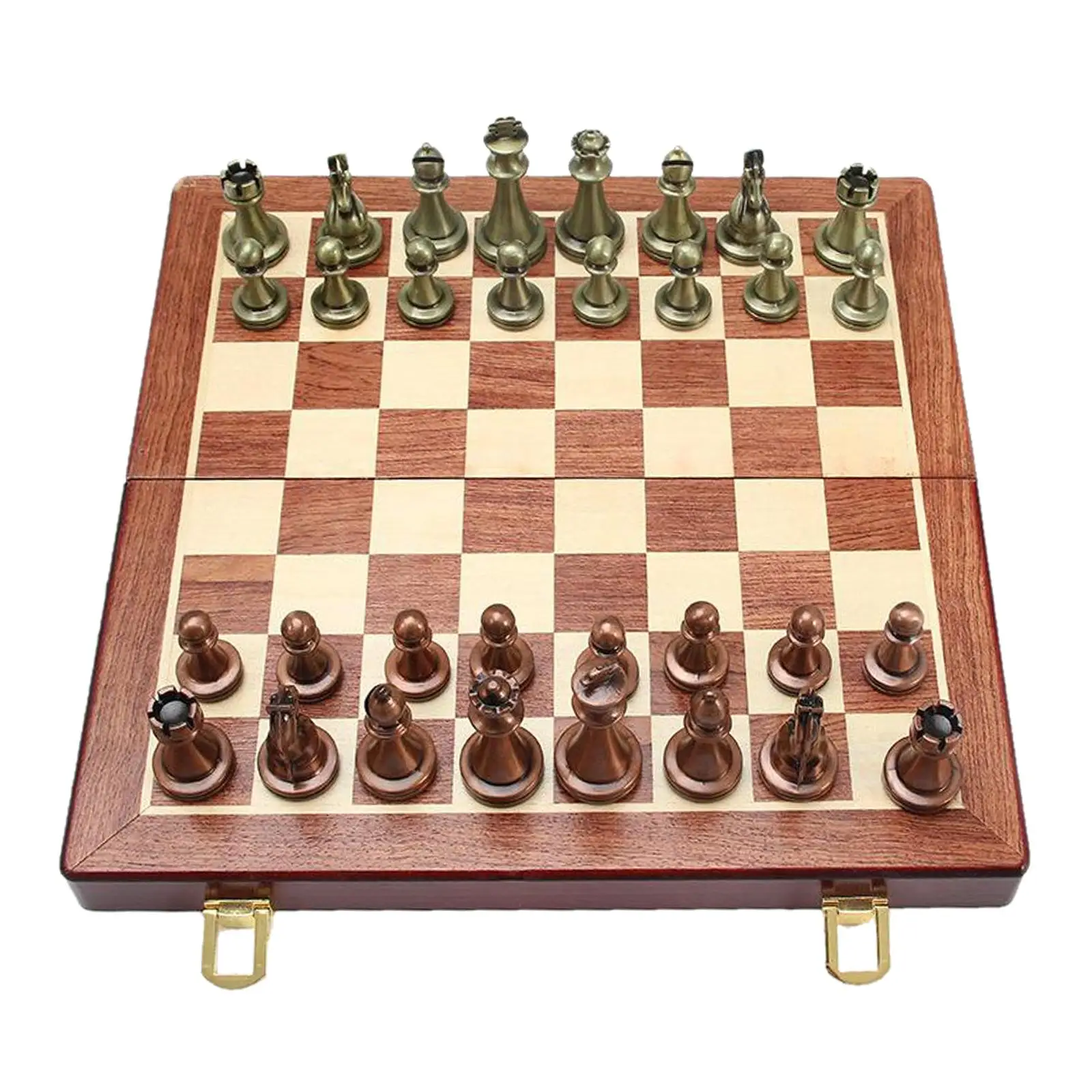 Elegant Metal Chess Set with Folding Chessboard Storage Board 