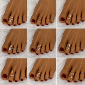 21 Style Choose Retro Feather Geometry Toe Rings Adjustable Opening Finger Ring for Women Boho Beach Foot Ring Travel Jewelry