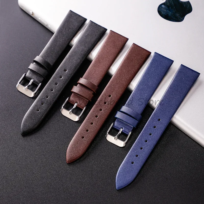 Ultra-Thin Colorful Cowhide Leather Watch Strap with Needle Pattern Design